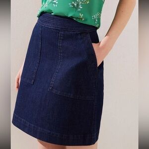 LOFT Denim Mini Skirt Size 12 Dark Wash A-Line Zip Back Stretch 💛
